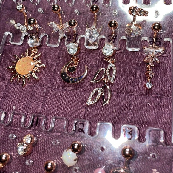 Rose Gold belly Naval Rings dropping dangle 2 piece sexy bling body piercing new - Picture 11 of 16
